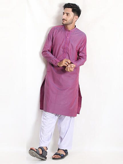 MSK38 Men's Chambray Kameez Shalwar Stitched Suit Voilet